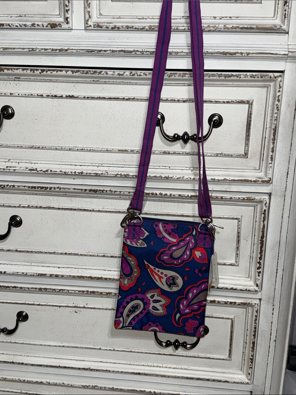 Crossbody Bag Colorful Paisley Boho Small Purse Adjustable Strap Blue Purple Red - Picture 4 of 10